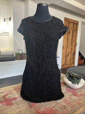 Club Monaco Black Lace Short-Sleeve Mini Dress